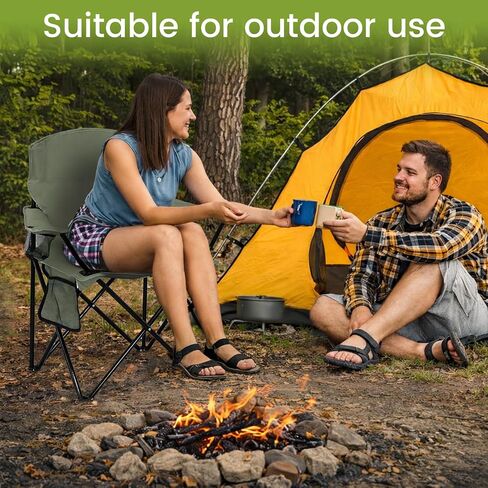 Folding Camping Chair with Cup Holder & Side Storage Bag 300lbs Capacity Lightweight High Back Portable for Beach, Picnic, Sport, Green in Kuwait