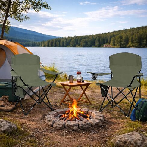 Folding Camping Chair with Cup Holder & Side Storage Bag 300lbs Capacity Lightweight High Back Portable for Beach, Picnic, Sport, Green in Kuwait