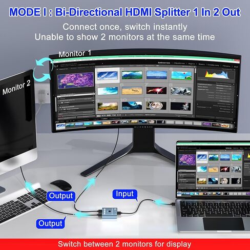 8K/16K Hdmi 2.1 Switcher 2 in 1 Out, Bidirectional Hdmi Splitter Support 4K@120HZ/240Hz 16K@30Hz/8K@60Hz DTS VRR HDR10+ Dolby, 48Gbps 2 Computers 1 Monitor Hdmi Switch for Switch PS5 Xbox Roku TV in Saudi Arabia