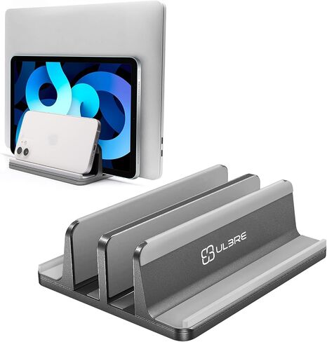 Vertical Laptop Stand [2021 ver.],ULBRE Double Adjustable 4 Slot Desktop MacBook Stand Holder Dock Compatible with All MacBook Chromebook Surface Dell iPad Pro Up to 17.5 Inches (Gray) in Kuwait