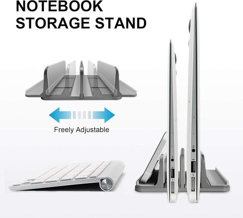 Vertical Laptop Stand [2021 ver.],ULBRE Double Adjustable 4 Slot Desktop MacBook Stand Holder Dock Compatible with All MacBook Chromebook Surface Dell iPad Pro Up to 17.5 Inches (Gray) in Kuwait