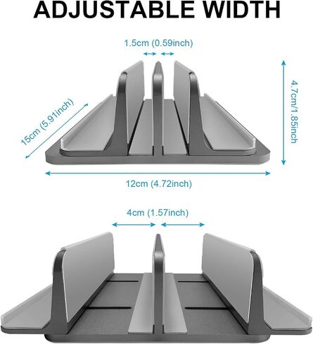 Vertical Laptop Stand [2021 ver.],ULBRE Double Adjustable 4 Slot Desktop MacBook Stand Holder Dock Compatible with All MacBook Chromebook Surface Dell iPad Pro Up to 17.5 Inches (Gray) in Kuwait