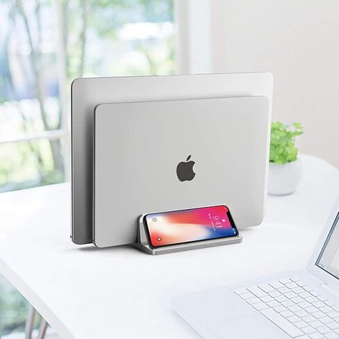 Vertical Laptop Stand [2021 ver.],ULBRE Double Adjustable 4 Slot Desktop MacBook Stand Holder Dock Compatible with All MacBook Chromebook Surface Dell iPad Pro Up to 17.5 Inches (Gray) in Kuwait