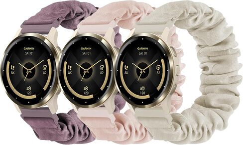 نطاقات Scrunchie مسطّحة متوافقة مع Garmin Venu 3/Venu 2/Vivoactive 4 ، 22mm Nylon Sport Flastic for Forerunner 265/Forerunner 255 for Women Men （3 Pack） in Kuwait