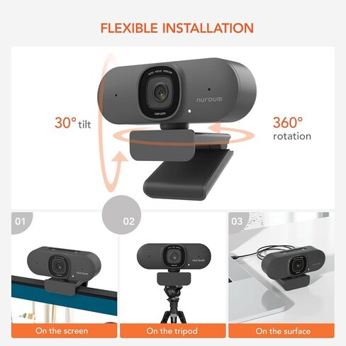 NUROUM V15AF 2K Webcam for PC, 1080P 60fps Autofocus HD Webcam with Dual Noise Cancelling Microphone, 75° FOV&Light Correction, USB Web Camera Plug&Play for Zoom/Teams,Grey in Saudi Arabia