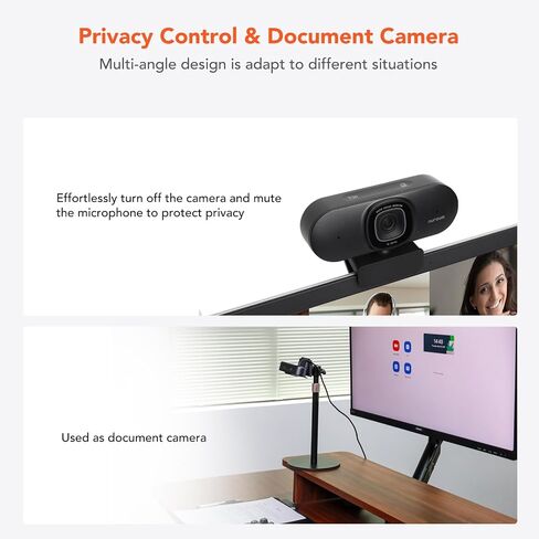 NUROUM V15AF 2K Webcam for PC, 1080P 60fps Autofocus HD Webcam with Dual Noise Cancelling Microphone, 75° FOV&Light Correction, USB Web Camera Plug&Play for Zoom/Teams,Grey in Saudi Arabia