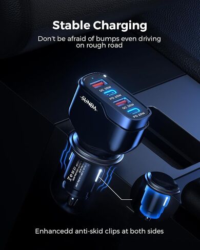 SUNDA 120W USB C Fast Car Charger, 4-Port (2 USB-C + 2 USB A) PD 3.0/60W, PPS QC 3.0, Charging for Family & Road Trip, Cigarette Lighter Adapter for iPhone/Samsung Galaxy/Google Pixel/iPad in Kuwait