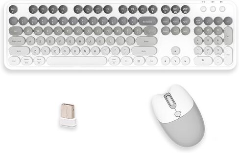 2.4G Full Size Wireless Keyboard and Mouse Combo, Bluetooth/2.4G Dual Mode, Typewriter Style Round Keycap, Cute Gradient Colors, Compatible with PC/Notebook/Tablet/Smartphone (Black Pink) in Saudi Arabia