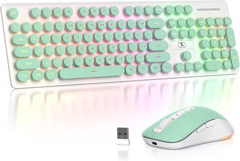 Fogruaden Rechargeable Wireless Keyboard and Mouse, Backlit Cute Keyboard and Mouse Combo with Retro Round Keycap, 2.4G Connectivity for Windows PC, Laptop, Desktops, Computer(Purple) in Kuwait