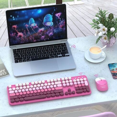 UBOTIE Colorful Computer Wireless Keyboard Mouse Combo (Rosy Gradient) in Kuwait
