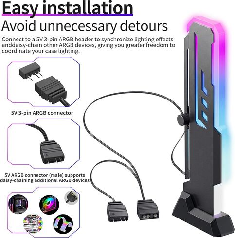 GPU Support Bracket, GSCOLER Universal GPU Anti Sag Bracket, 60-163mm Adjustable GPU Stand for Heavy-Duty Graphics Card Support, 16.8M RGB Modes GPU Brace with Magnet & Non-Slip Base for Video Cards in Kuwait