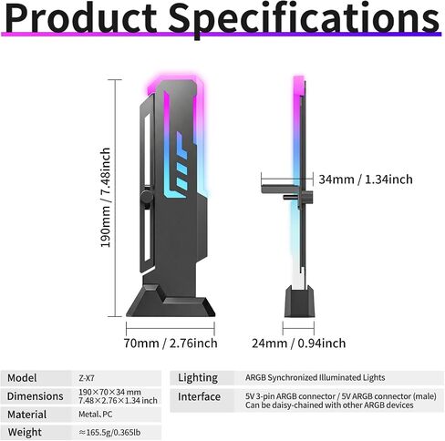 GPU Support Bracket, GSCOLER Universal GPU Anti Sag Bracket, 60-163mm Adjustable GPU Stand for Heavy-Duty Graphics Card Support, 16.8M RGB Modes GPU Brace with Magnet & Non-Slip Base for Video Cards in Kuwait