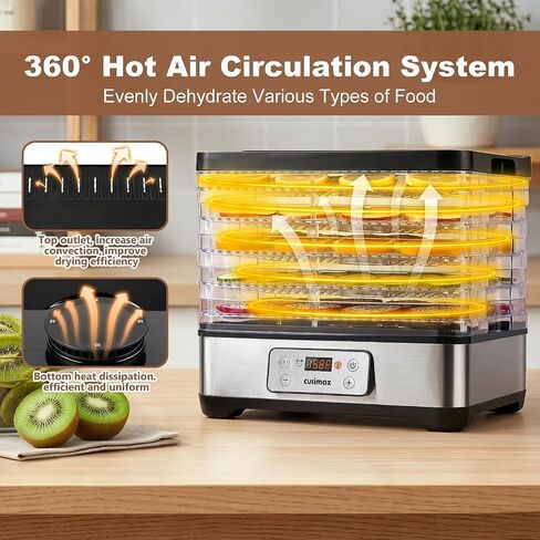 CUSIMAX Food Dehydrator Machine, 5 BPA-Free Trays, 24H Digital Adjustable Timer & Temperature Control up to 158℉, 300W Meat Dehydrator for Jerky, Fruit, Veggies, Herbs & Dog Treats in Saudi Arabia