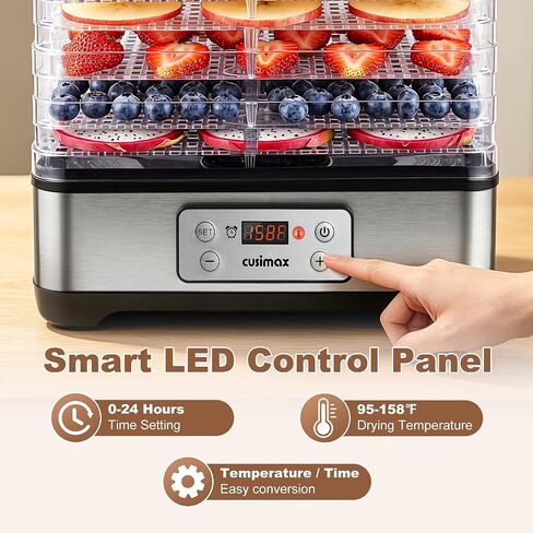 CUSIMAX Food Dehydrator Machine, 5 BPA-Free Trays, 24H Digital Adjustable Timer & Temperature Control up to 158℉, 300W Meat Dehydrator for Jerky, Fruit, Veggies, Herbs & Dog Treats in Saudi Arabia