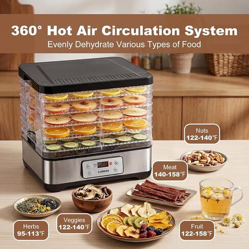 CUSIMAX Food Dehydrator Machine, 5 BPA-Free Trays, 24H Digital Adjustable Timer & Temperature Control up to 158℉, 300W Meat Dehydrator for Jerky, Fruit, Veggies, Herbs & Dog Treats in Saudi Arabia