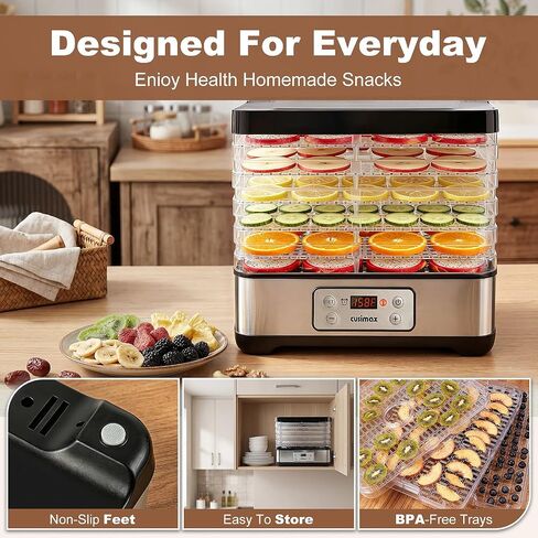 CUSIMAX Food Dehydrator Machine, 5 BPA-Free Trays, 24H Digital Adjustable Timer & Temperature Control up to 158℉, 300W Meat Dehydrator for Jerky, Fruit, Veggies, Herbs & Dog Treats in Saudi Arabia