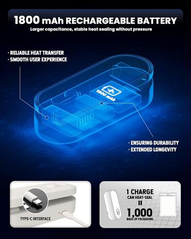 Mini Bag Sealer and Cutter, 1800mAh Rechargeable Chip Bag Sealer Handheld Heat Seal, 3 Heat Modes, Magnetic & Hanging Design, Portable Bag Sealing Machine for Heavy Duty Plastic Snack Cookie Bag in Kuwait