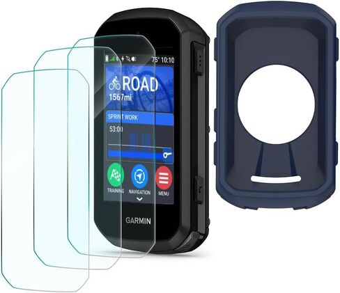 Screen Protector Compatible for Garmin Edge 850 / Edge 550 Screen Protector & Case, Silicone Soft Frame Cover and Tempered Glass Protective Film (Pack of 3+1) in Kuwait