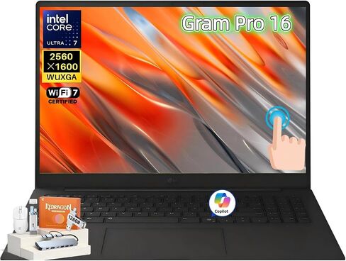 LG Gram Pro 16 Laptop 2026 New, Intel Ultra 7 355 AI CPU, 32GB RAM 7500 MHz, 2TB SSD, 16" WQXGA (2560 x 1600) IPS Touchscreen, Thin and Lightweight, Wi-Fi 7, Copilot+ PC, Windows 11 Pro, W/Accessories in Kuwait