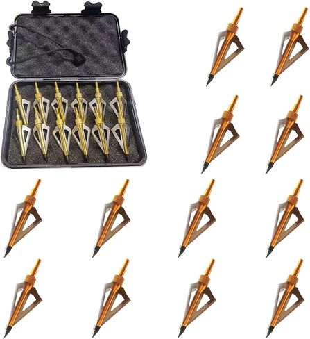 12 Pack Hunting Broadheads with Storage Case 3 Blades Archery Broadheads 100/125 Grain Screw-in Arrow Heads Arrow Tips for Traditional Bows and Compound Bow in Kuwait