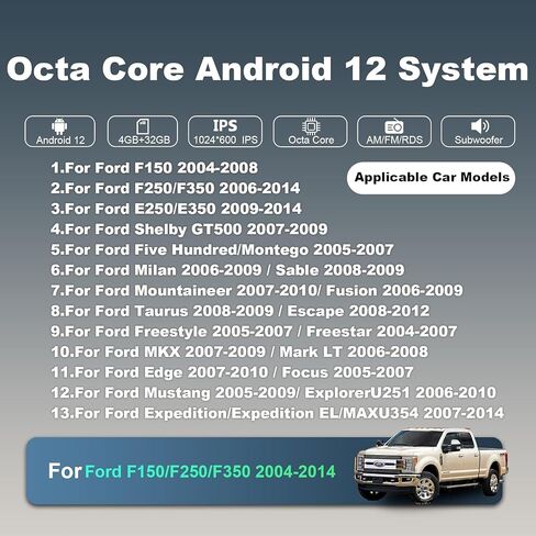 4+32G 8 Core Car Radio Stereo for Ford F150 2004-2008, F250 F350 2006-2014 in Kuwait