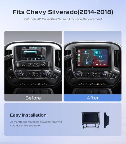 10.2'' Car Radio Stereo for Chevy Silverado 2014 2015 2016 2017 2018 GMC Sierra Replacement Upgrade 5G WiFi 2+64G Wireless Carplay/Android Auto/GPS/Bluetooth/FM Radio/1080P SWC in Saudi Arabia