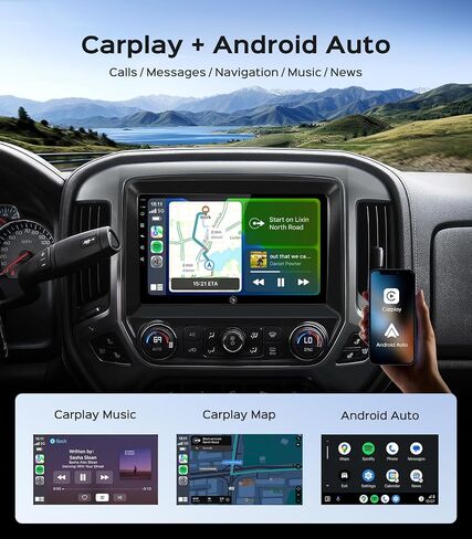 10.2'' Car Radio Stereo for Chevy Silverado 2014 2015 2016 2017 2018 GMC Sierra Replacement Upgrade 5G WiFi 2+64G Wireless Carplay/Android Auto/GPS/Bluetooth/FM Radio/1080P SWC in Saudi Arabia
