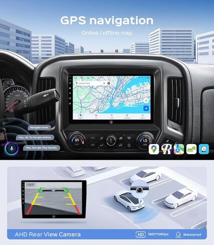 10.2'' Car Radio Stereo for Chevy Silverado 2014 2015 2016 2017 2018 GMC Sierra Replacement Upgrade 5G WiFi 2+64G Wireless Carplay/Android Auto/GPS/Bluetooth/FM Radio/1080P SWC in Saudi Arabia