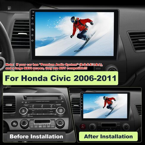Car Radio for Honda Civic 2006 2007 2008 2009 2010 2011, 10.1 Inch with CarPlay Android Auto, Bluetooth 5.0, GPS Navigation, DSP, FM, AM, Rear Camera Support in Kuwait