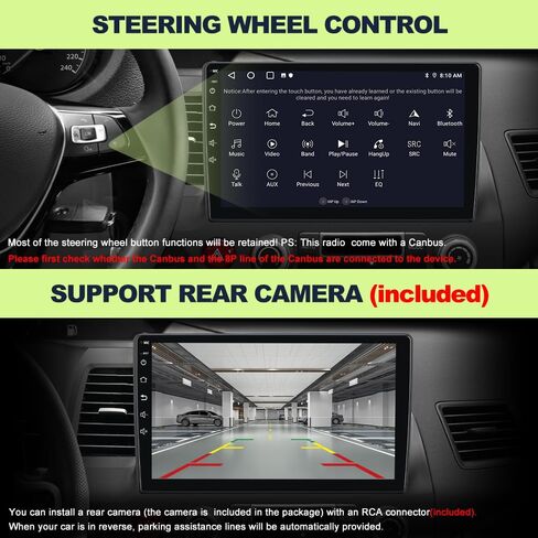 Car Radio for Honda Civic 2006 2007 2008 2009 2010 2011, 10.1 Inch with CarPlay Android Auto, Bluetooth 5.0, GPS Navigation, DSP, FM, AM, Rear Camera Support in Kuwait