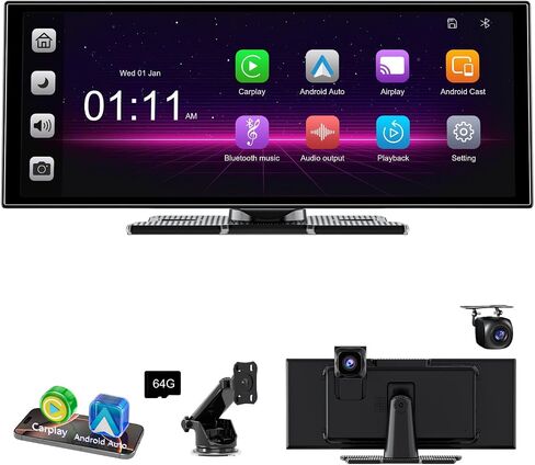 [11" Fully Laminated 60fps Touchscreen] -Accfly Wireless car Play Screen for Apple carplay &Android Auto, OTA Updates -HD Front Dashcam & Backup Camera, Car Stereo Radio/GPS Navigation/BT Audio in Kuwait