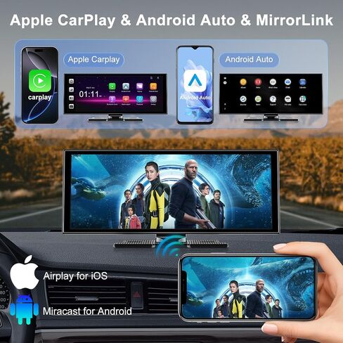 [11" Fully Laminated 60fps Touchscreen] -Accfly Wireless car Play Screen for Apple carplay &Android Auto, OTA Updates -HD Front Dashcam & Backup Camera, Car Stereo Radio/GPS Navigation/BT Audio in Kuwait