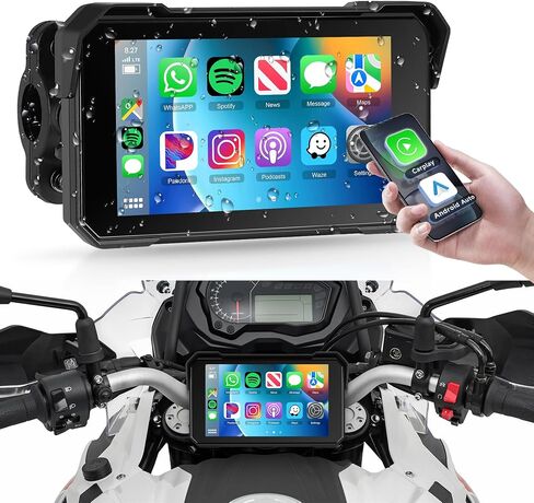 Motorcycle CarPlay Screen 5 inch Portable Wireless Carplay Android Auto for Motorbike Waterproof Touchscreen, Supports GPS Navigation, Bluetooth, IP68 Waterproof for Motorbike in Kuwait