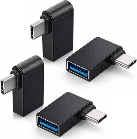 4 Pcs USBC 90 Degree 3.0 Adapter Right Angle USB-C to USB Adapter Type C Male to USB 3.0 Female Connector Converter OTG Adapters for Smartphones Laptops Mice Keyboards and More (Black) in Kuwait