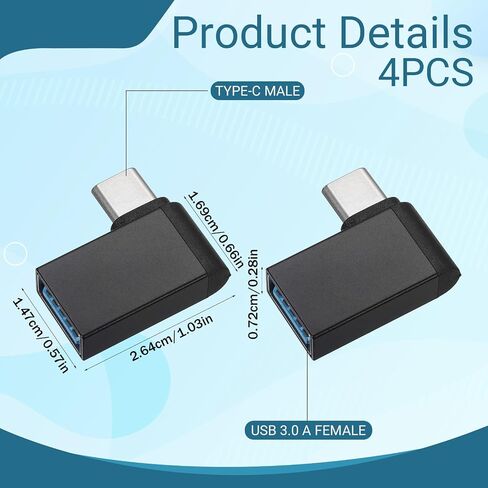 4 Pcs USBC 90 Degree 3.0 Adapter Right Angle USB-C to USB Adapter Type C Male to USB 3.0 Female Connector Converter OTG Adapters for Smartphones Laptops Mice Keyboards and More (Black) in Kuwait