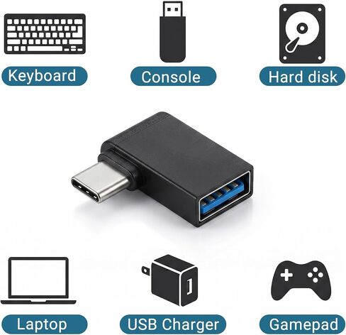 4 Pcs USBC 90 Degree 3.0 Adapter Right Angle USB-C to USB Adapter Type C Male to USB 3.0 Female Connector Converter OTG Adapters for Smartphones Laptops Mice Keyboards and More (Black) in Kuwait