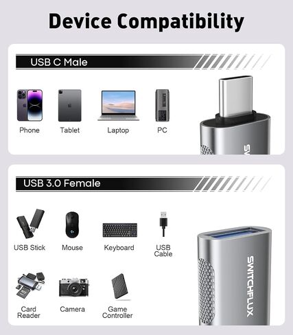 USB C to USB Adapter [2 Pack], 10Gbps Type C Male to USB 3.0 Female OTG Converter for MacBook Pro/Air, iPhone 15/16 Pro, iPad Pro, Samsung S24, Charging, Data Transfer in Saudi Arabia
