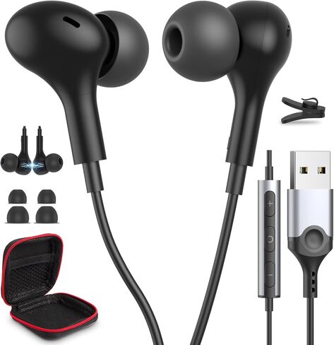 USB Headphone with Mic Mute Volume Control,7.5FT Long Cord PC Wired Earbuds in Kuwait