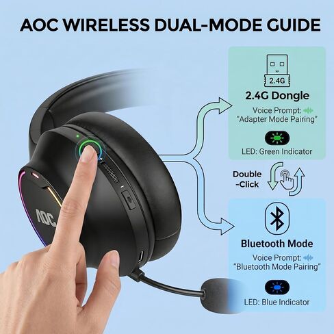 AOC Over-Ear Wireless Gaming Headset with Detachable Noise Cancelling Mic in Kuwait