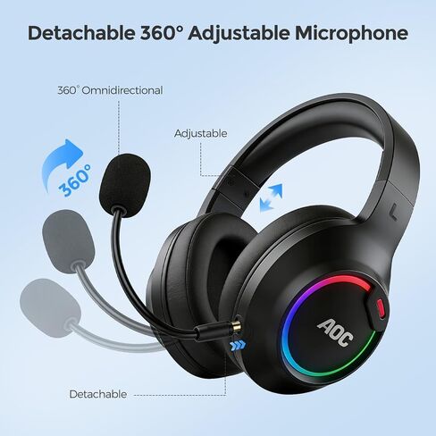 AOC Over-Ear Wireless Gaming Headset with Detachable Noise Cancelling Mic in Kuwait