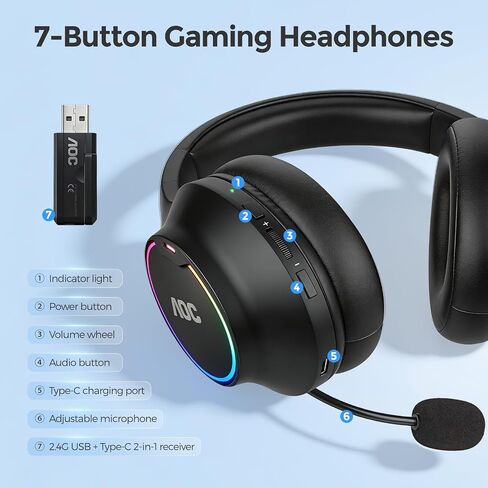 AOC Over-Ear Wireless Gaming Headset with Detachable Noise Cancelling Mic in Kuwait