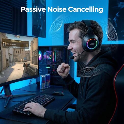 AOC Over-Ear Wireless Gaming Headset with Detachable Noise Cancelling Mic in Kuwait