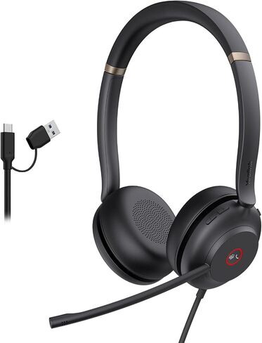 Yealink UH37 USB Headset with Noise Cancelling Microphone,Wired Headset for PC Laptop,Teams Certified,USB-A & USB-C Cable,Works with Zoom and Other Leading UC Platforms (Renewed) in Kuwait