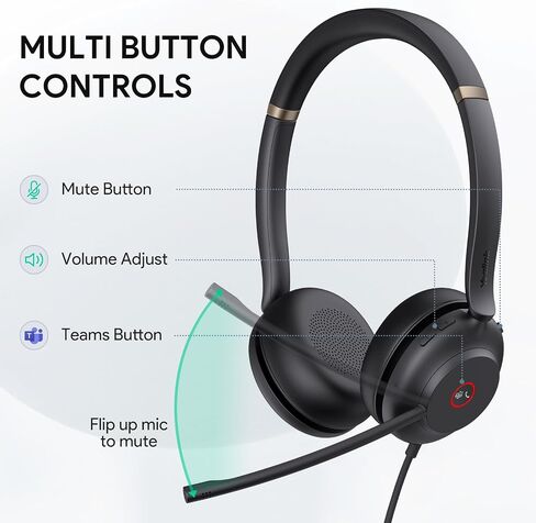 Yealink UH37 USB Headset with Noise Cancelling Microphone,Wired Headset for PC Laptop,Teams Certified,USB-A & USB-C Cable,Works with Zoom and Other Leading UC Platforms (Renewed) in Kuwait