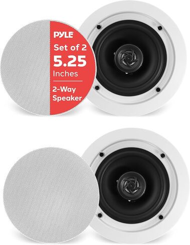 Pyle Pair 5.25" Flush Mount in-Wall in-Ceiling 2-Way Home Speaker System Spring Loaded Quick Connections Dual Polypropylene Cone Polymer Tweeter Stereo Sound 150 Watts (PDIC1651RD) White in Kuwait