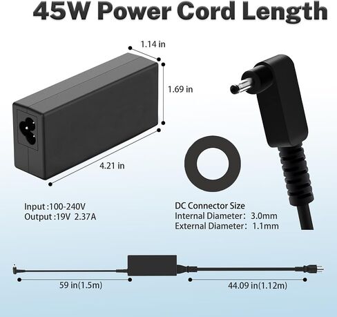 N20C5 N23C3 N19H1 N19H2 N20C4 N23H1 45W 3.0 * 1.1mm Small Pin AC Power Charger Fit for Acer Aspire 1 3 5 r7 ADP-45FE F A314-23P a315-35 A315-23 A515-54 A515-45-r74z PA-1450-26 Laptop Adapter Cord in Saudi Arabia