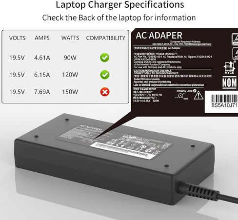 120W 19.5V 6.15A Laptop Charger 710415-001 Fit for HP USB-C Dock G5,USB-C/A Universal Dock G2 5TW13AA,Docking Statio Charger,Envy 15 17 Series L41856-001 Adapter Power Supply 4.5 * 3.0mm Blue Tip in Kuwait