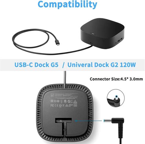 120W 19.5V 6.15A Laptop Charger 710415-001 Fit for HP USB-C Dock G5,USB-C/A Universal Dock G2 5TW13AA,Docking Statio Charger,Envy 15 17 Series L41856-001 Adapter Power Supply 4.5 * 3.0mm Blue Tip in Kuwait