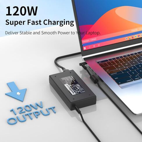 120W 19.5V 6.15A Laptop Charger 710415-001 Fit for HP USB-C Dock G5,USB-C/A Universal Dock G2 5TW13AA,Docking Statio Charger,Envy 15 17 Series L41856-001 Adapter Power Supply 4.5 * 3.0mm Blue Tip in Kuwait