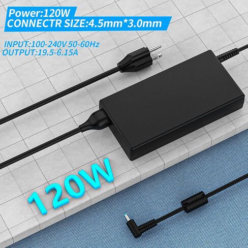 120W 19.5V 6.15A Laptop Charger 710415-001 Fit for HP USB-C Dock G5,USB-C/A Universal Dock G2 5TW13AA,Docking Statio Charger,Envy 15 17 Series L41856-001 Adapter Power Supply 4.5 * 3.0mm Blue Tip in Kuwait